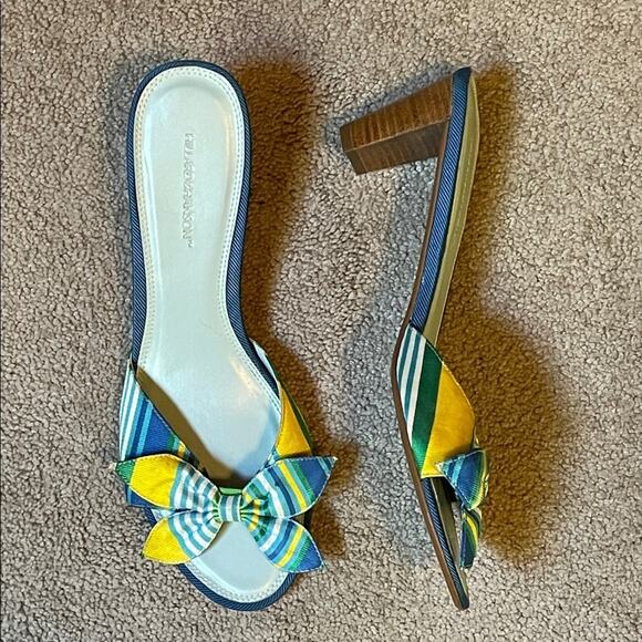 Hillard Hanson Miu Miu Blue and Yellow Bow Sandals. 9.5 - Picture 2 of 5